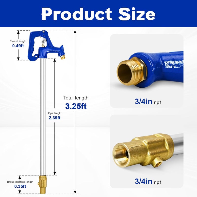 FODACEL 3.25FT Frost Proof Yard Hydrant,Freezeless Frost Free Outdoor Water Hydrant,3/4" Pipe Connection,Total Length 3.25ft,12’’Bury Depth,for Yard, Garden, Pasture Irrigation,Reliable Water Supply - Image 1